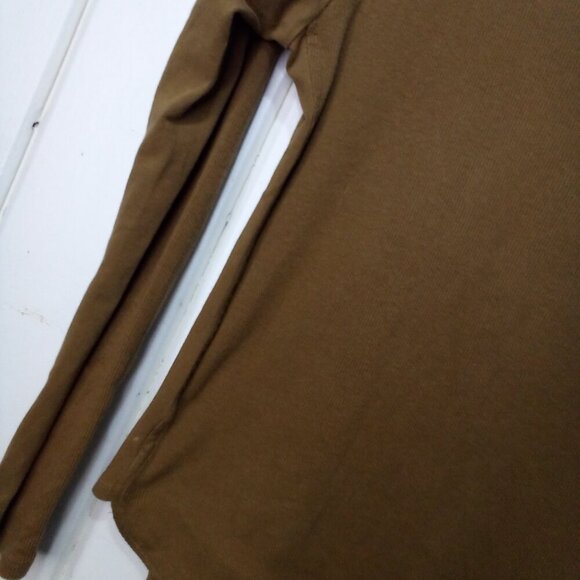 Zara Shirt Women L Long Sleeve Ribbed Faux Leather Shoulder Patch Brown Black - Picture 7 of 15